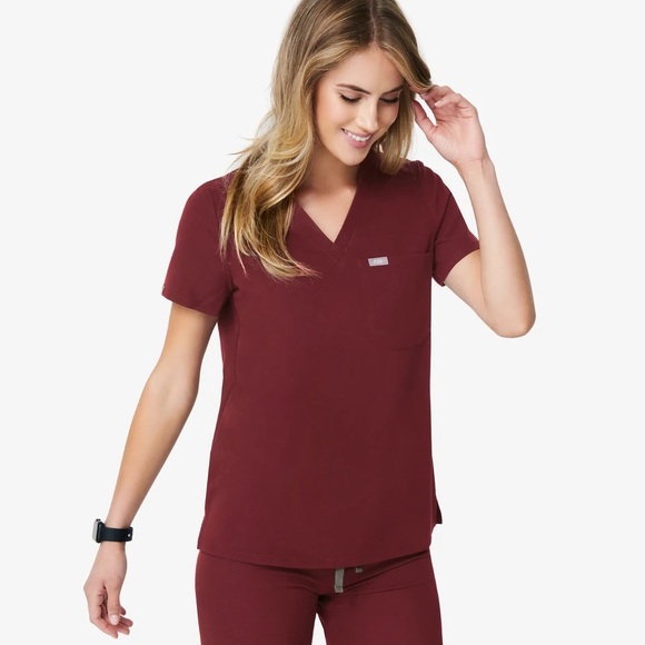 Figs Burgundy Catarina One-Pocket Scrub Top Nursing Scrubs - Picture 5 of 7